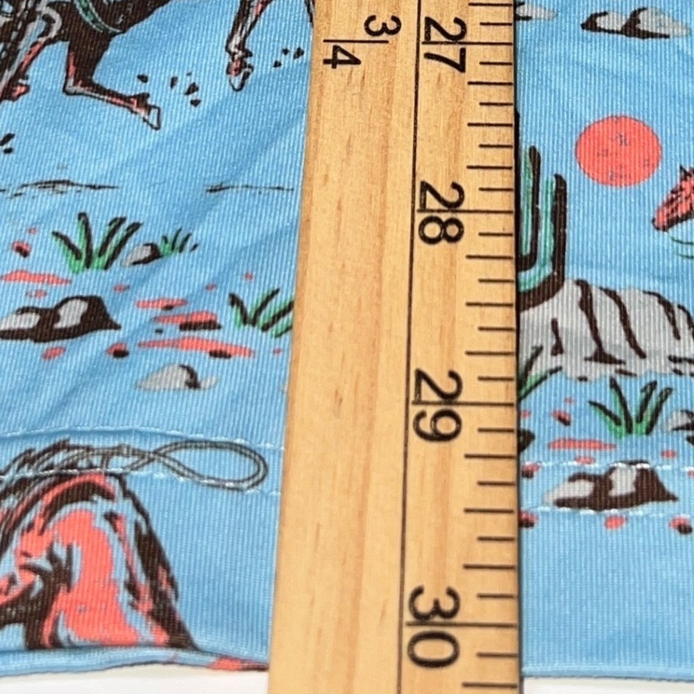 Burlebo Cowboy Up Performance Polo Mens XL Blue AOP Cowboy Bronco Print Stretch - Picture 6 of 8